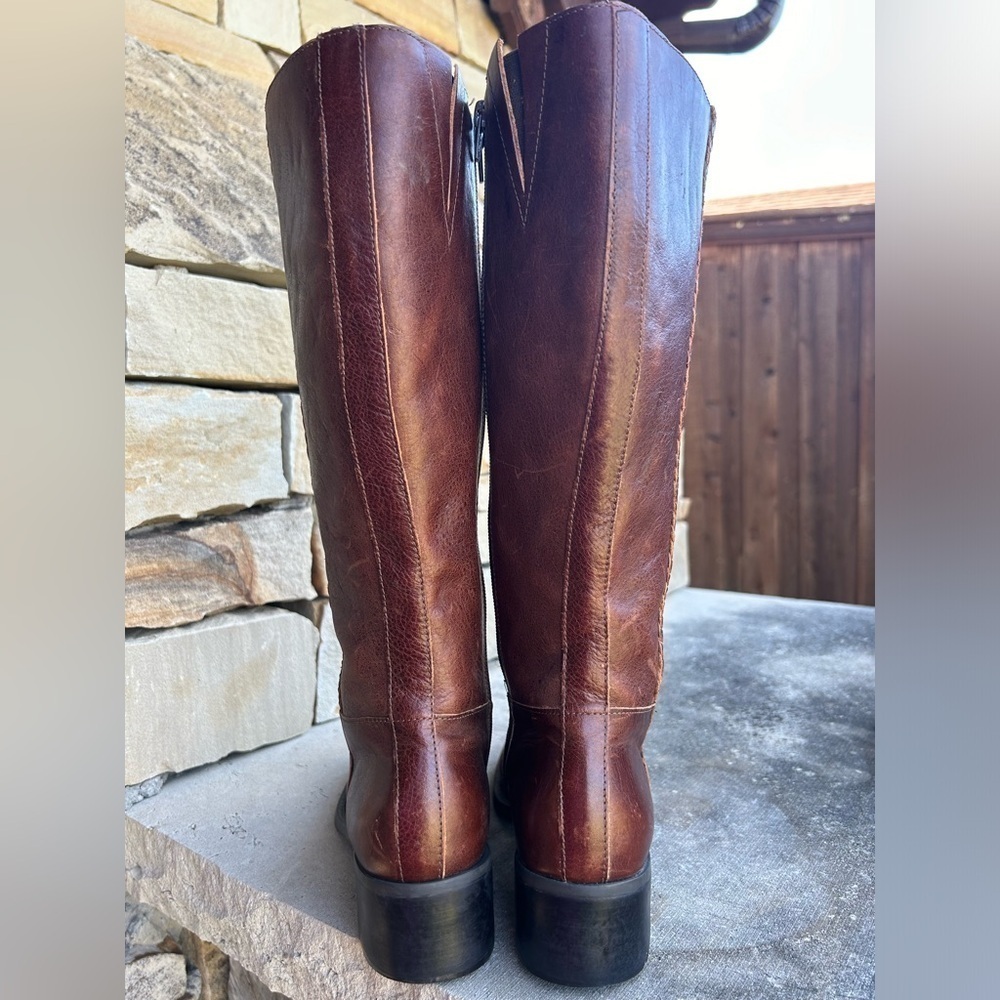 Nicole Vintage brown leather tall riding western boots braided detail Sz-6.5M  E - Picture 10 of 13